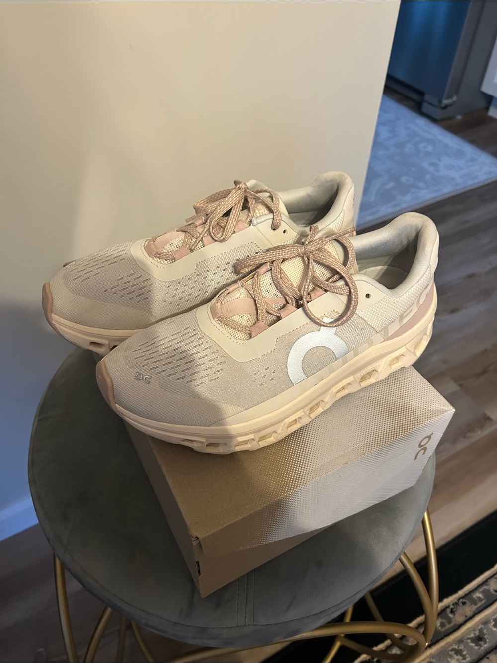 On Running Women's Cloud monster Sneakers in Light Pink and Cream